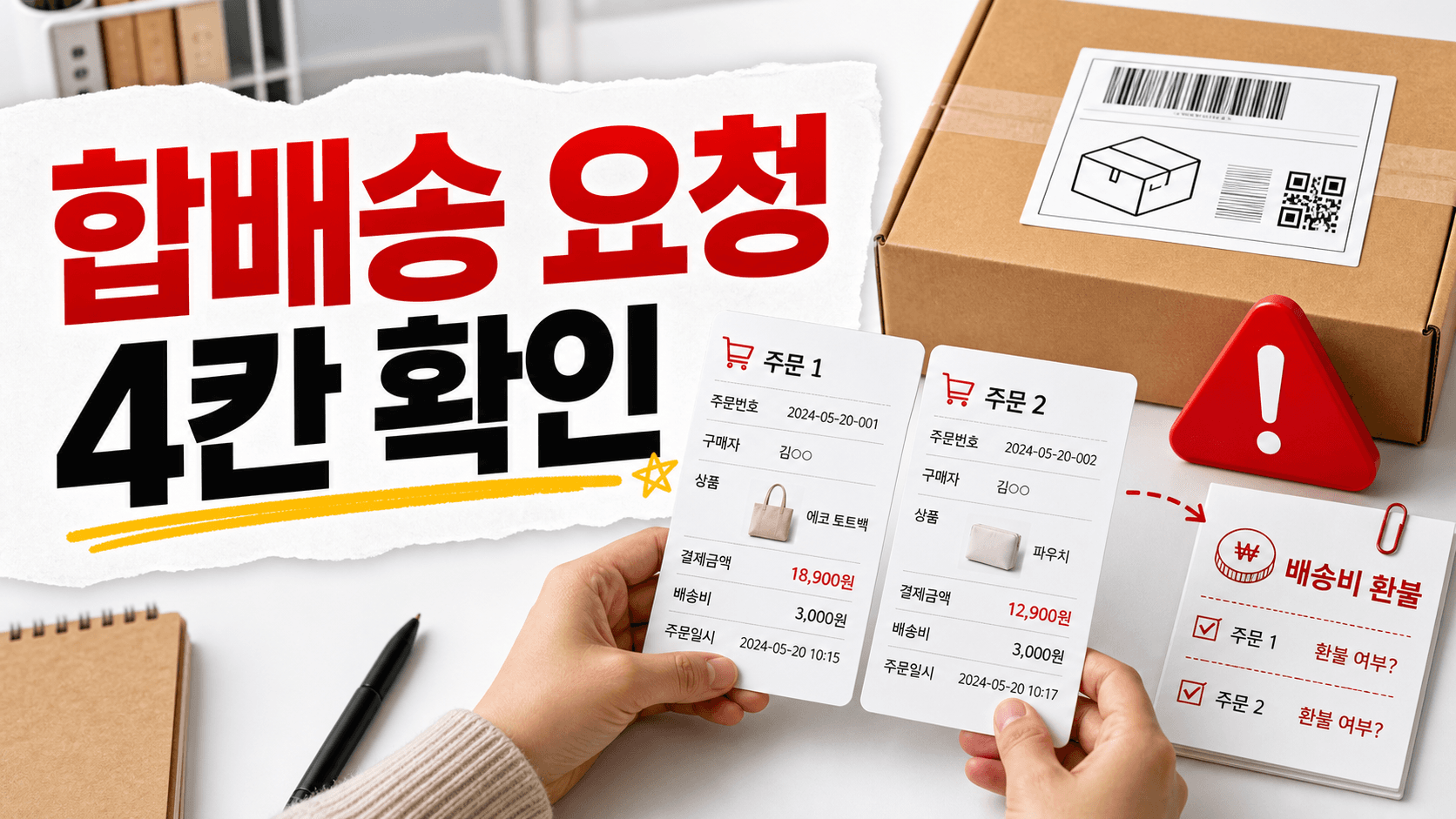 합배송 요청 들어온 주문, 배송비 환불 전 4칸 확인 대표 이미지