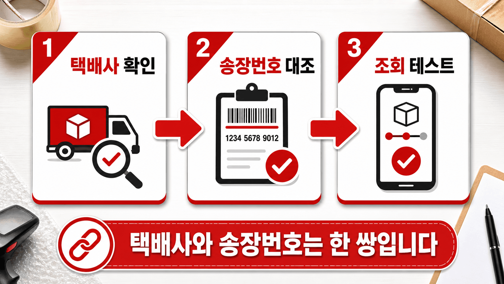 택배사와 송장번호를 확인하는 3단계 흐름