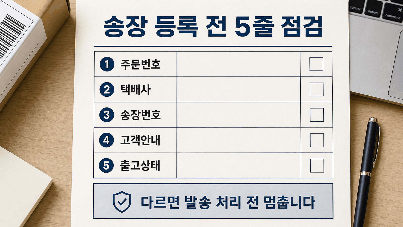 송장 등록 전 고객안내 문구까지 확인하는 체크리스트