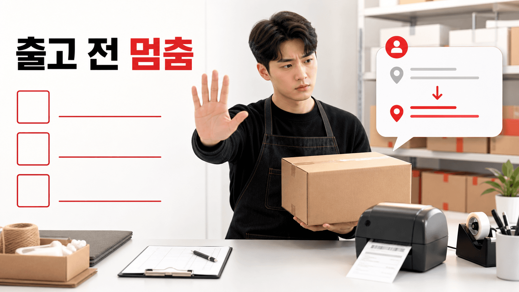 배송지 변경 요청 후 출고 전 멈춤 상황을 보여주는 이미지