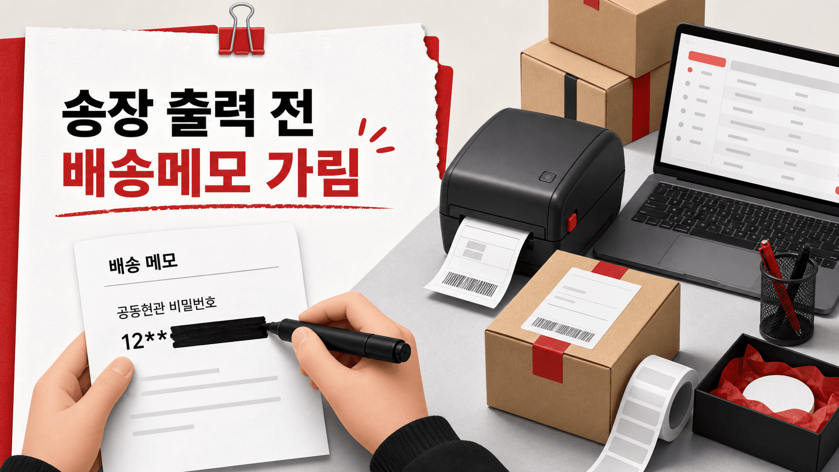송장 출력 전 배송메모 가림