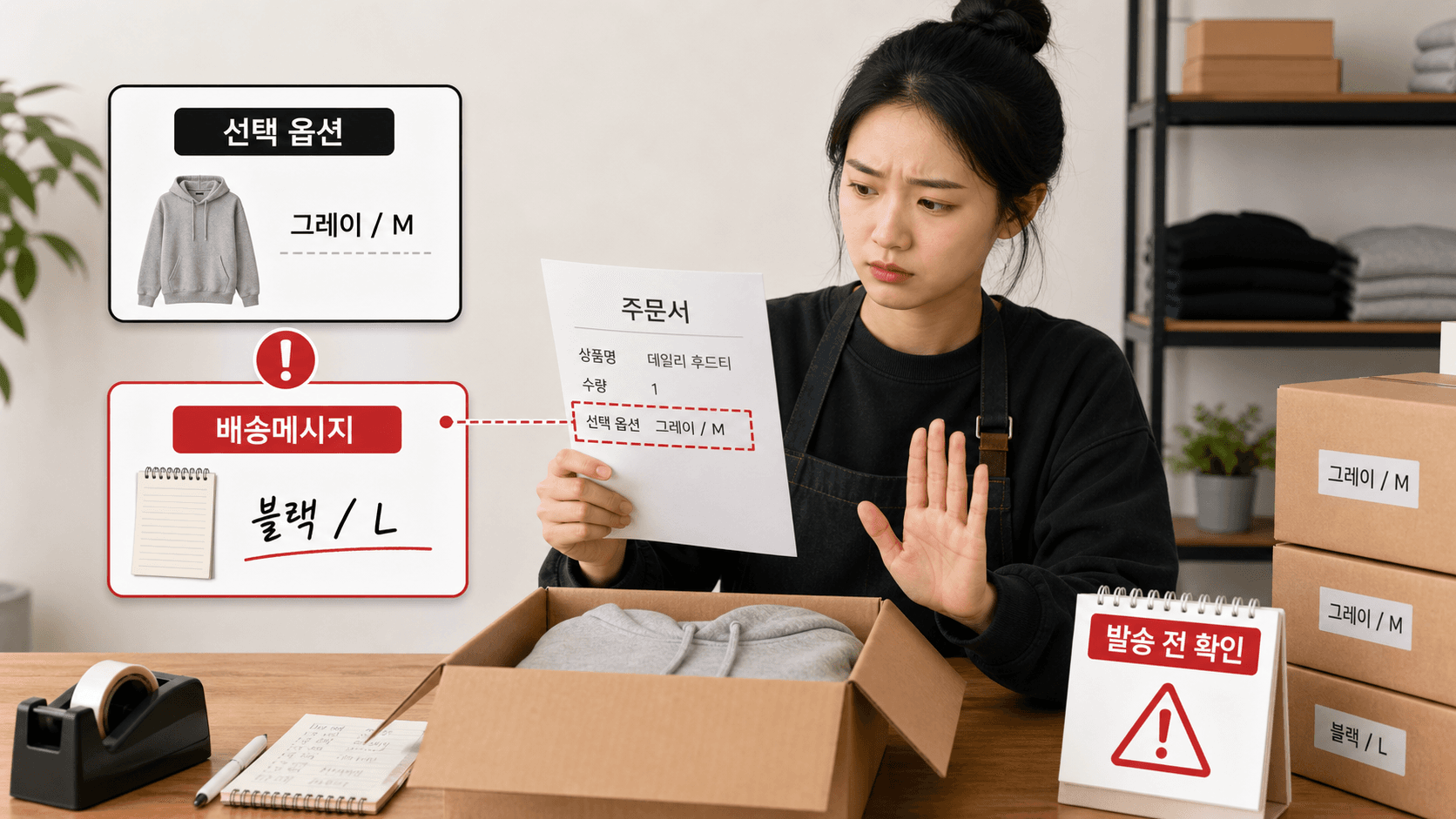 선택 옵션과 배송메시지가 다른 주문