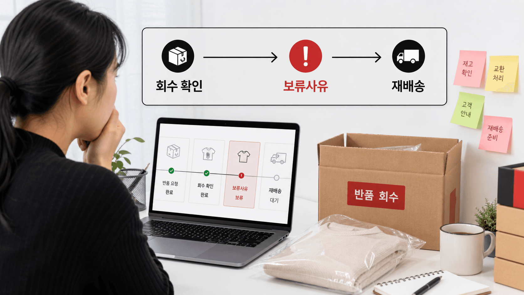 회수 확인, 보류사유, 재배송 흐름