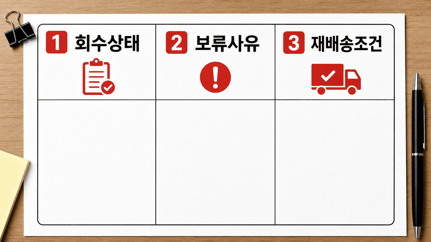 교환 재배송 3칸 기록표