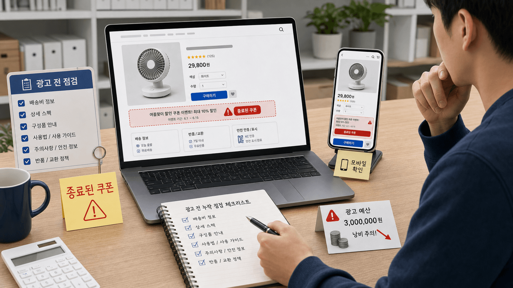 종료된 쿠폰 배너를 광고 전 점검하는 상황