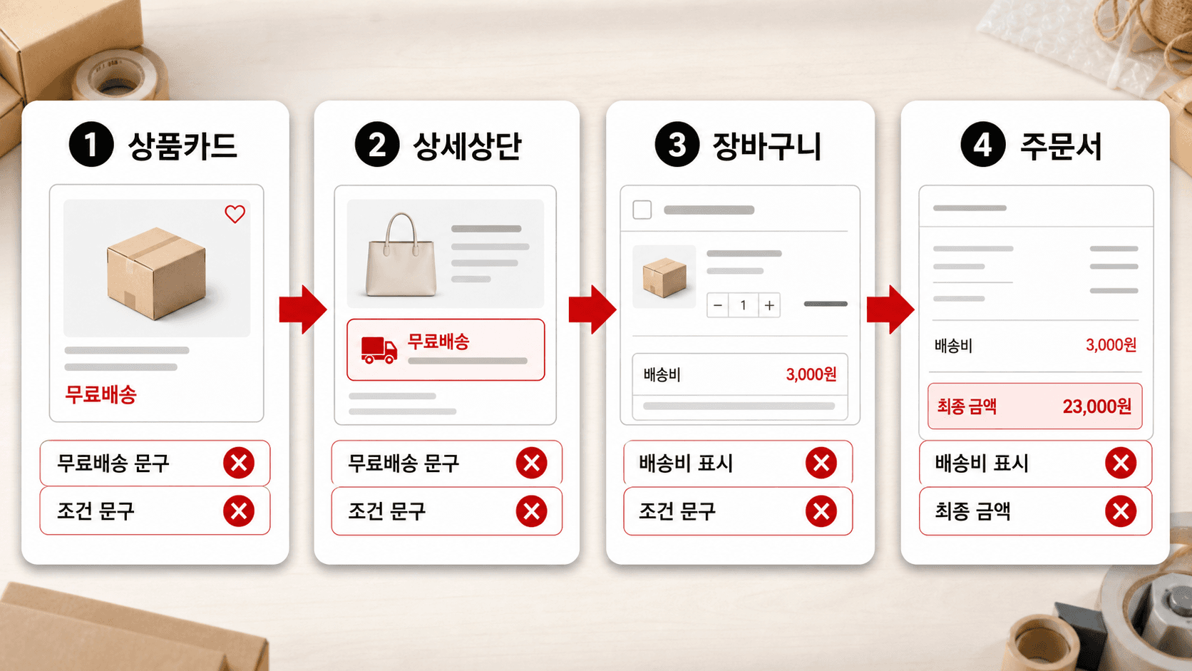 무료배송 불일치는 네 화면 흐름으로 확인합니다