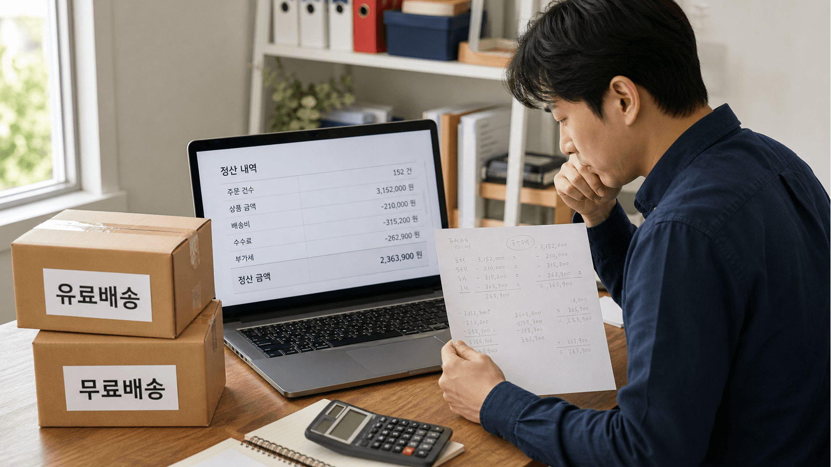 정산 내역과 계산표를 나란히 놓고 인상액을 다시 계산하는 셀러