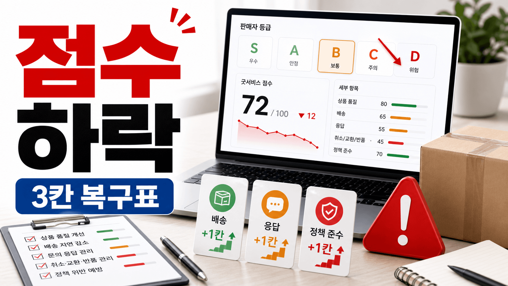 굿서비스 점수 내려간 달, 등급 손실 막는 판매자 3칸 복구표 대표 이미지