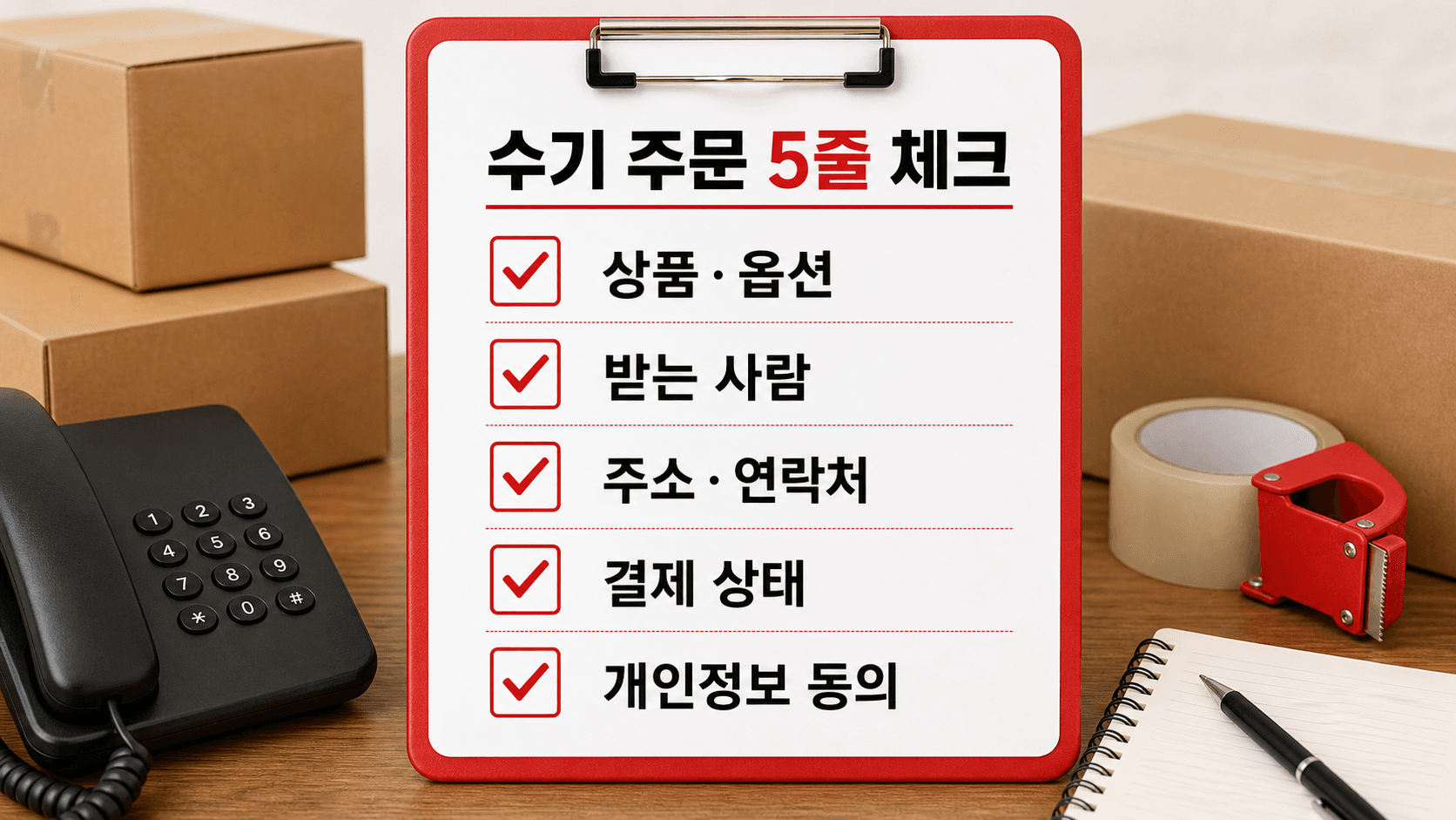 수기 주문 5줄 체크리스트