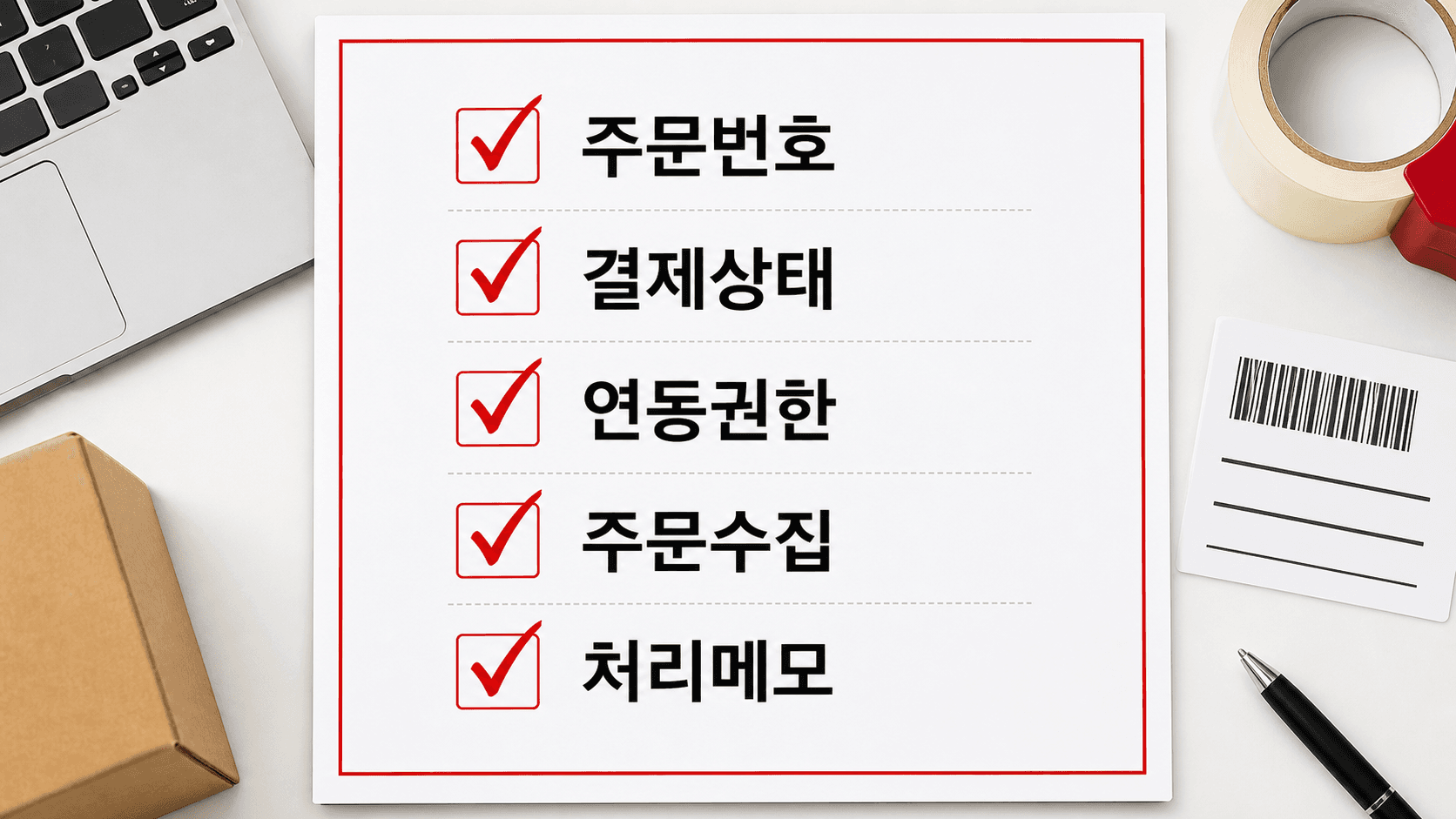 주문번호 결제상태 연동권한 주문수집 처리메모 체크리스트