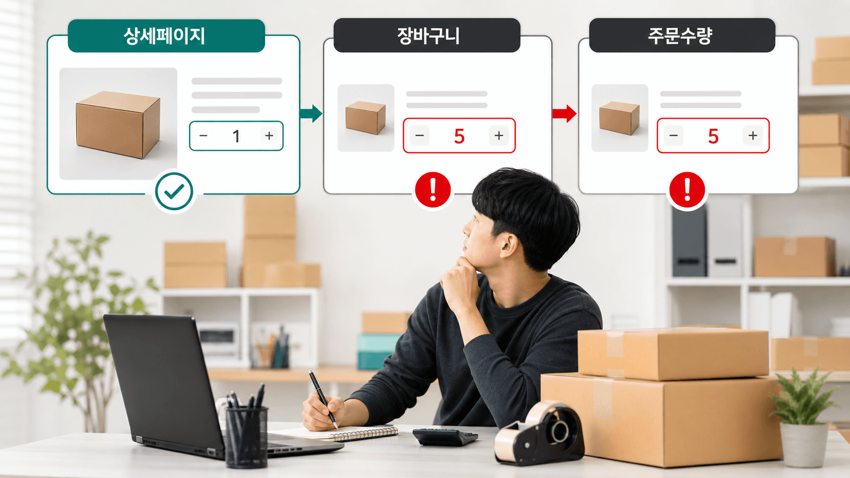 상세페이지와 장바구니, 주문수량이 맞지 않는 상황