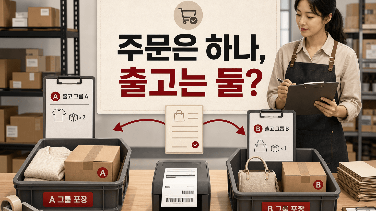 출고 묶음이 나뉜 주문, 포장 기준은 상품·출고지·송장입니다 대표 이미지