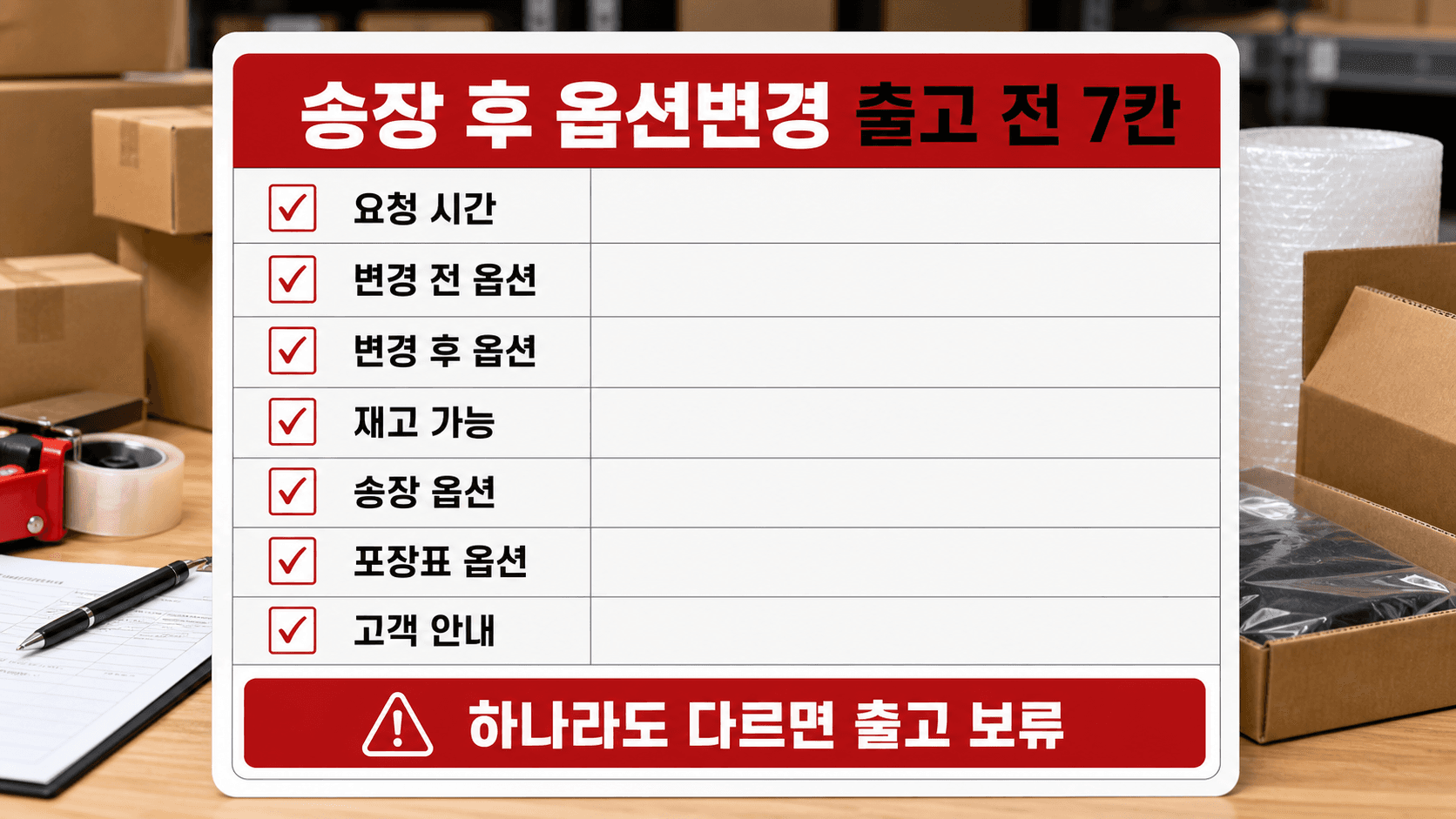송장 후 옵션 변경 주문 출고 전 7칸 체크리스트