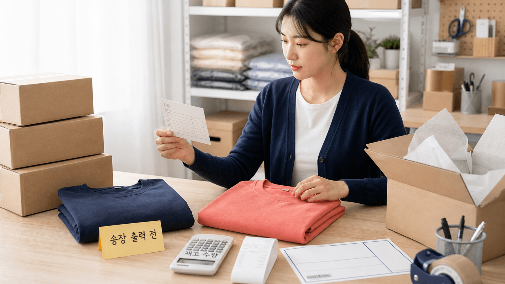 송장 출력 전 의류 옵션과 주문 기록을 비교하는 판매자