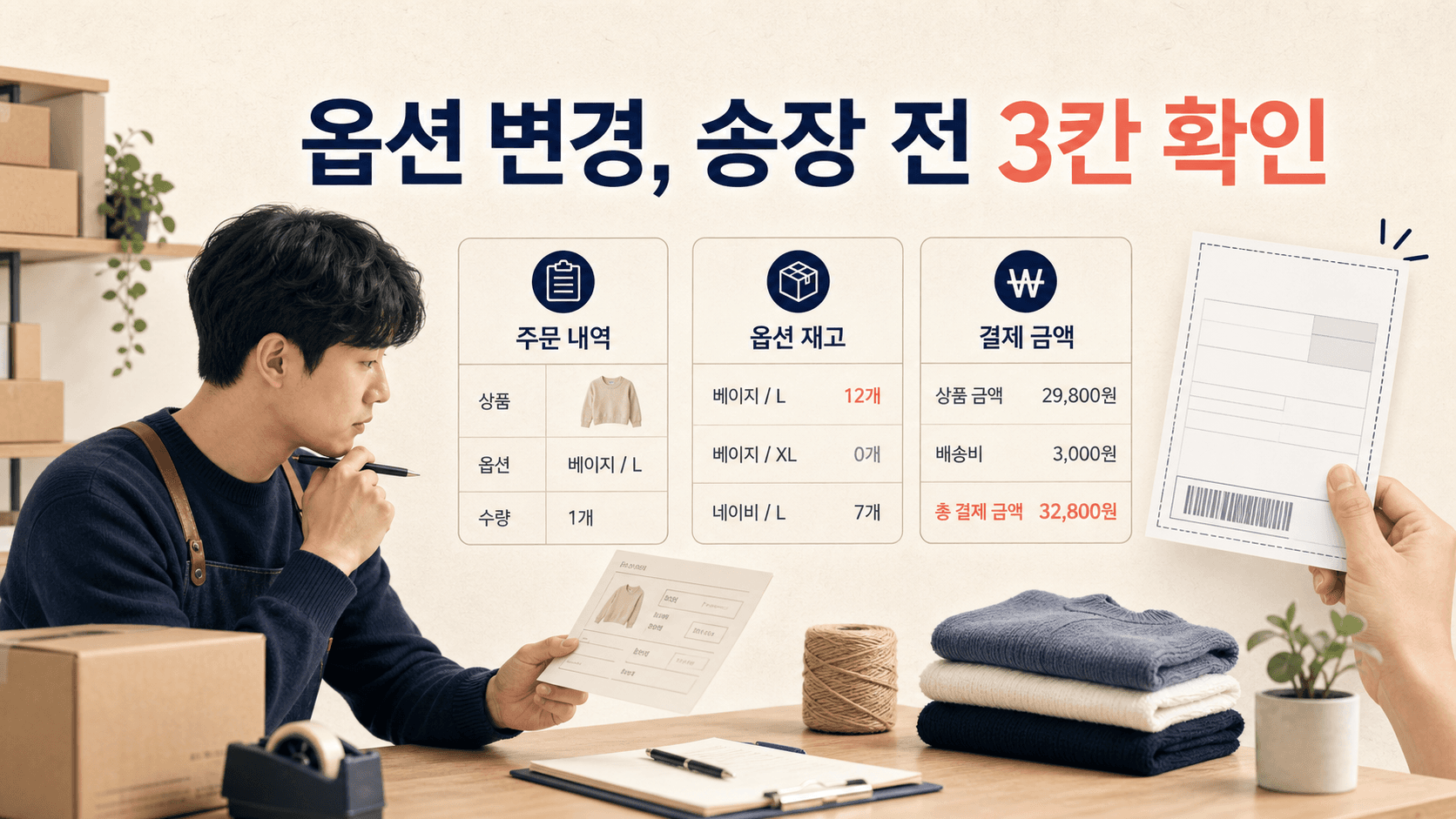 결제한 옵션과 출고할 상품이 다를 때, 주문 기록부터 맞추는 법 대표 이미지