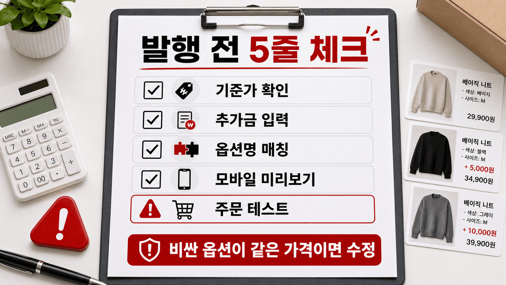 옵션가 누락을 막는 발행 전 5줄 체크리스트