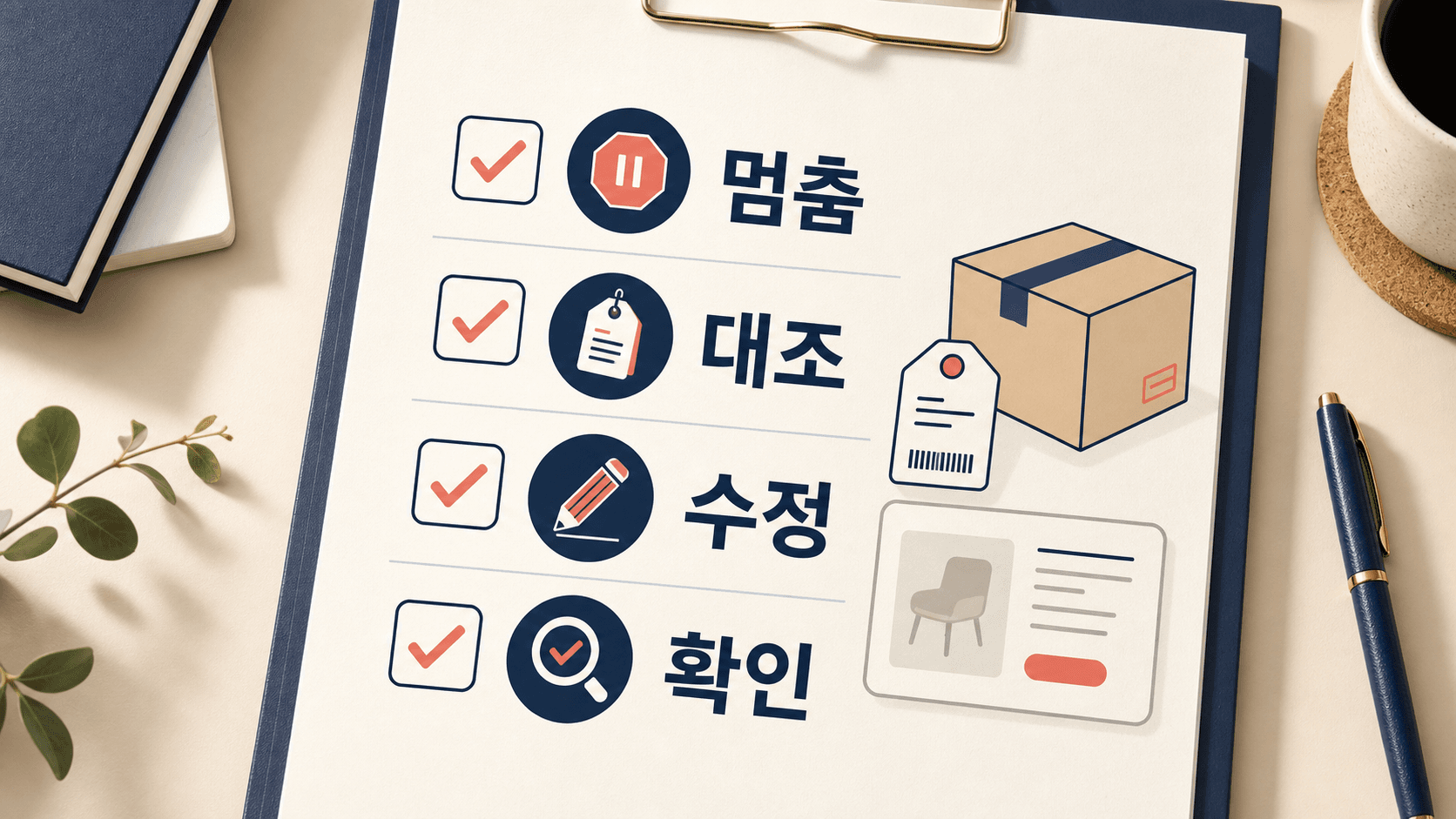 구성 변경 뒤 멈춤, 대조, 수정, 확인 순서를 보여 주는 체크리스트