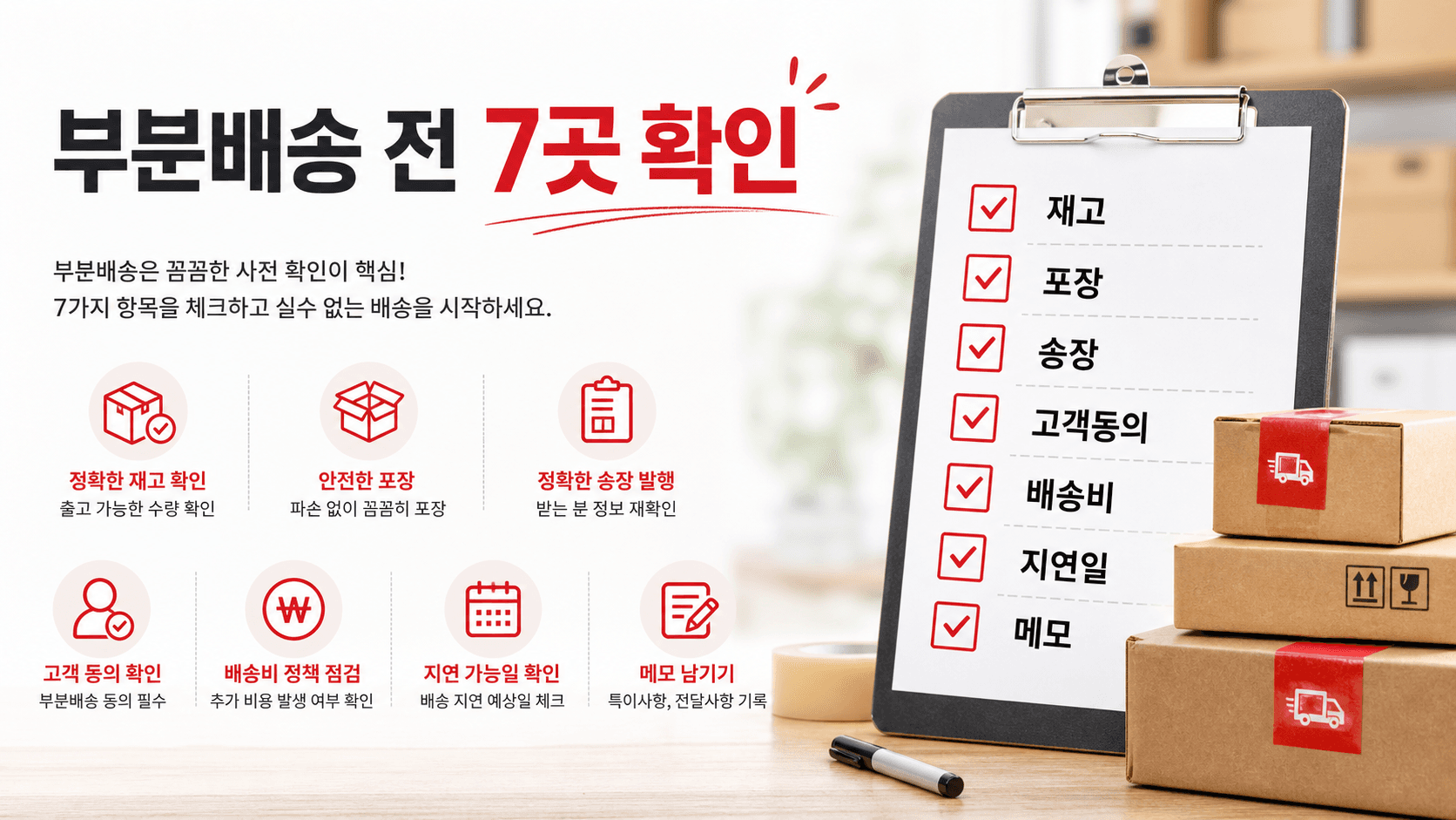 부분배송 전 7곳 확인 체크리스트