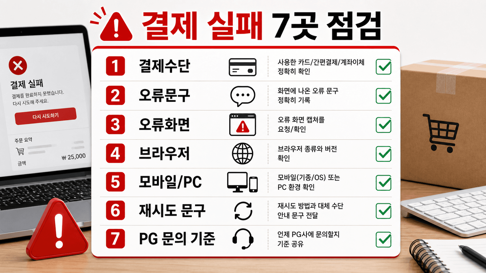 결제 실패 7곳 점검