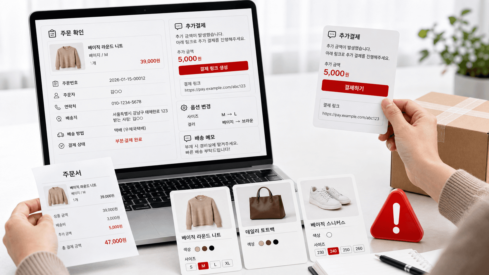 추가결제 링크 발송 전 주문 확인 화면