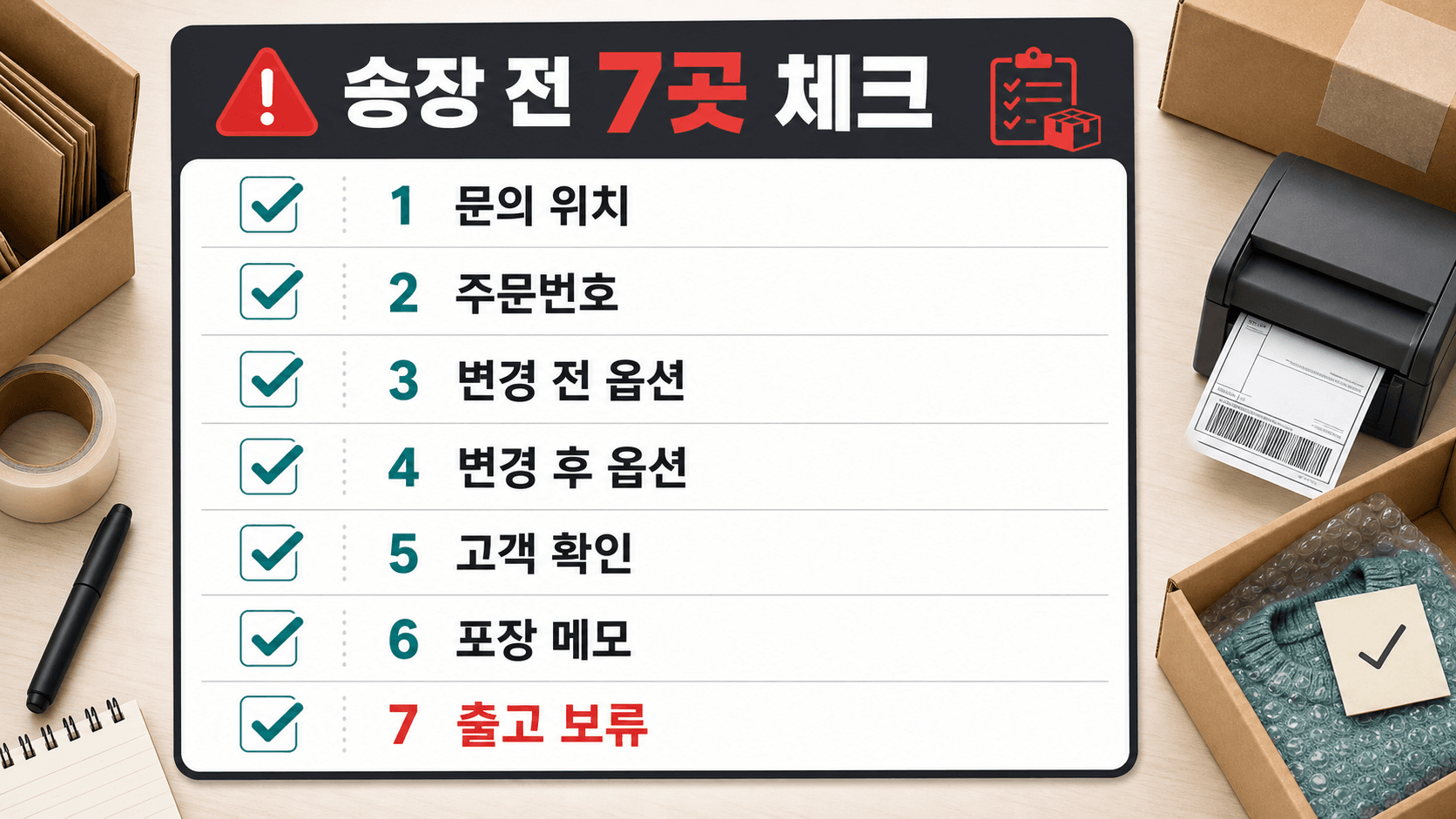 송장 전 7곳 체크