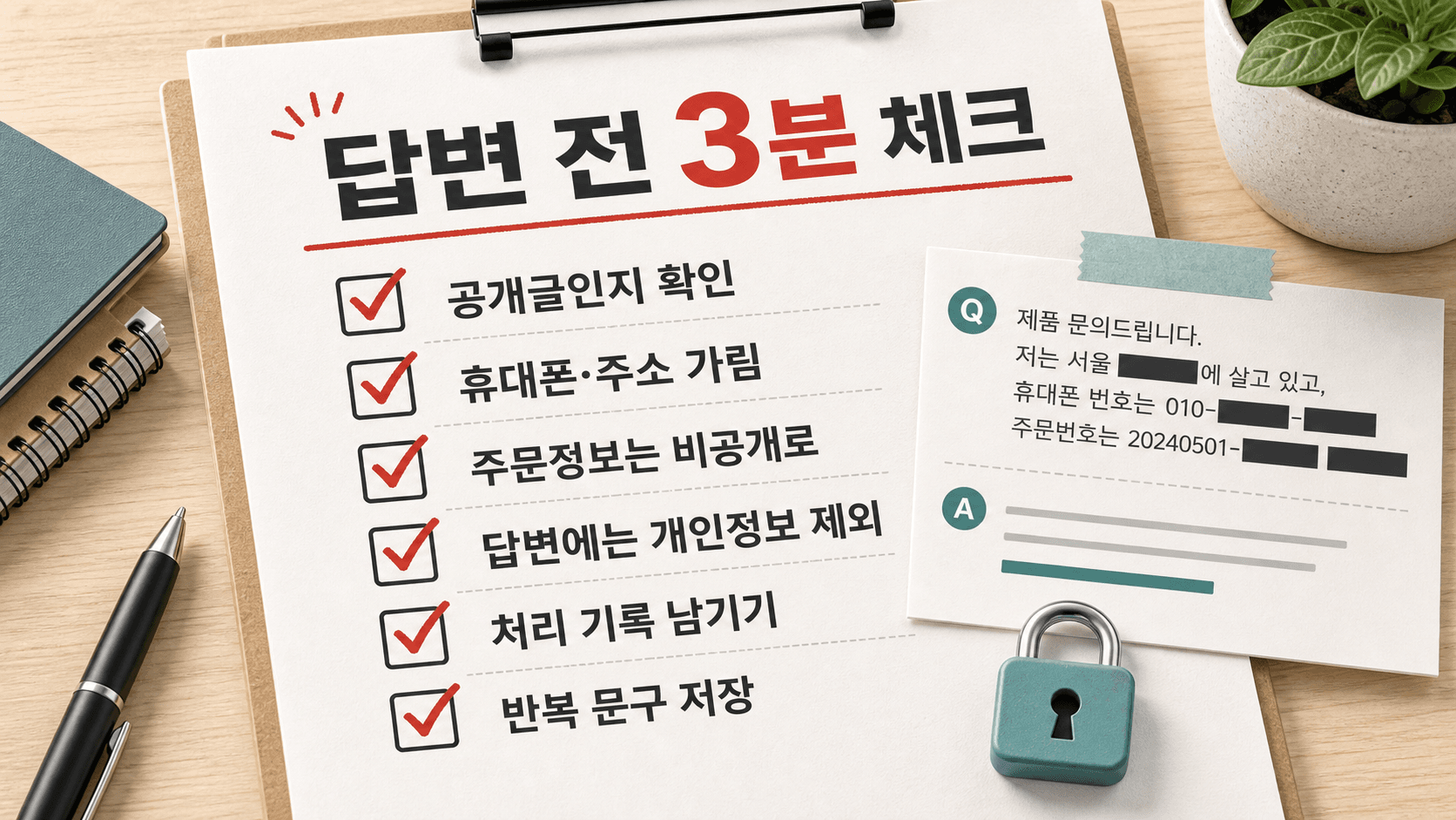 상품문의 개인정보 답변 전 체크표
