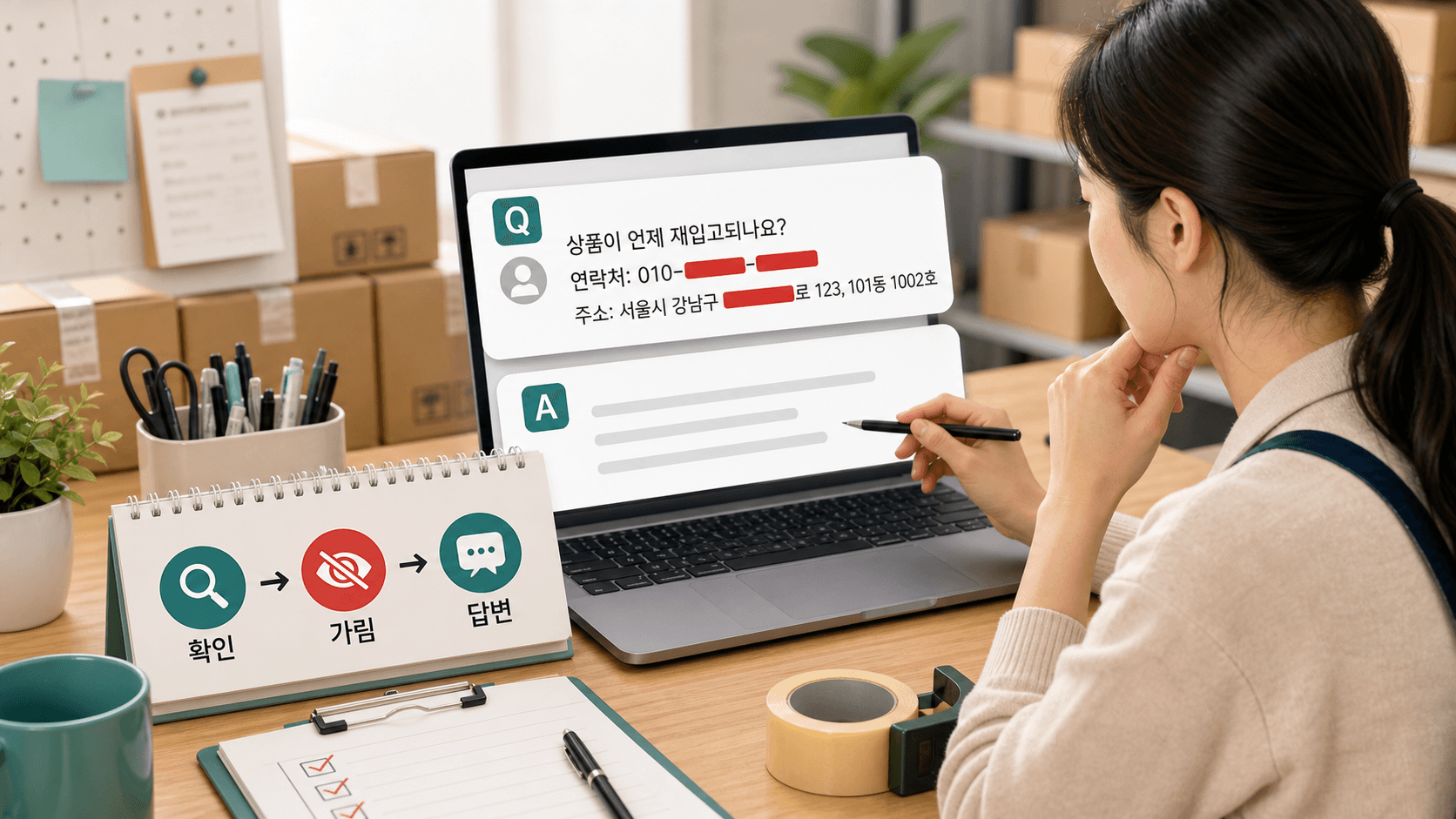 공개 상품문의 개인정보 가림 상황