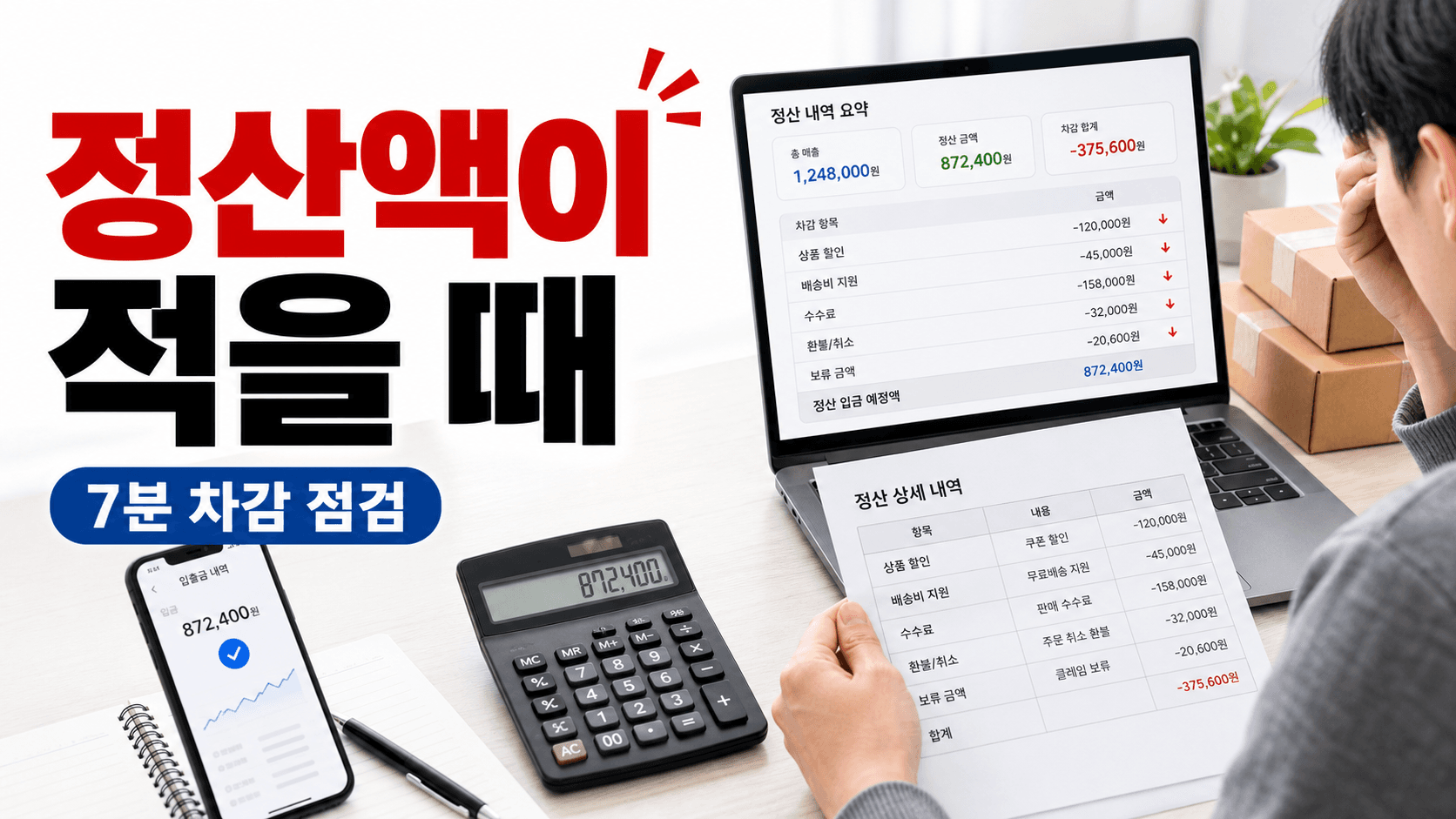 정산액이 적게 들어온 셀러, 7분 차감 항목 점검 대표 이미지