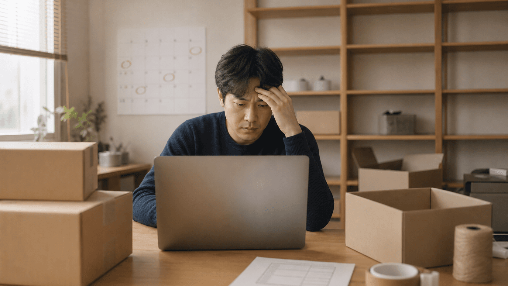 입고가 밀려 발송기한을 앞두고 화면을 확인하는 판매자