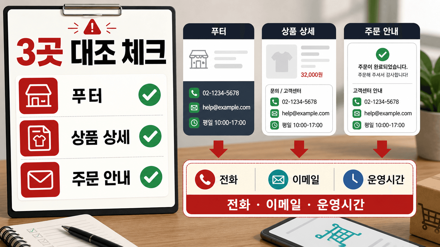 고객센터 정보 3곳 대조 체크리스트