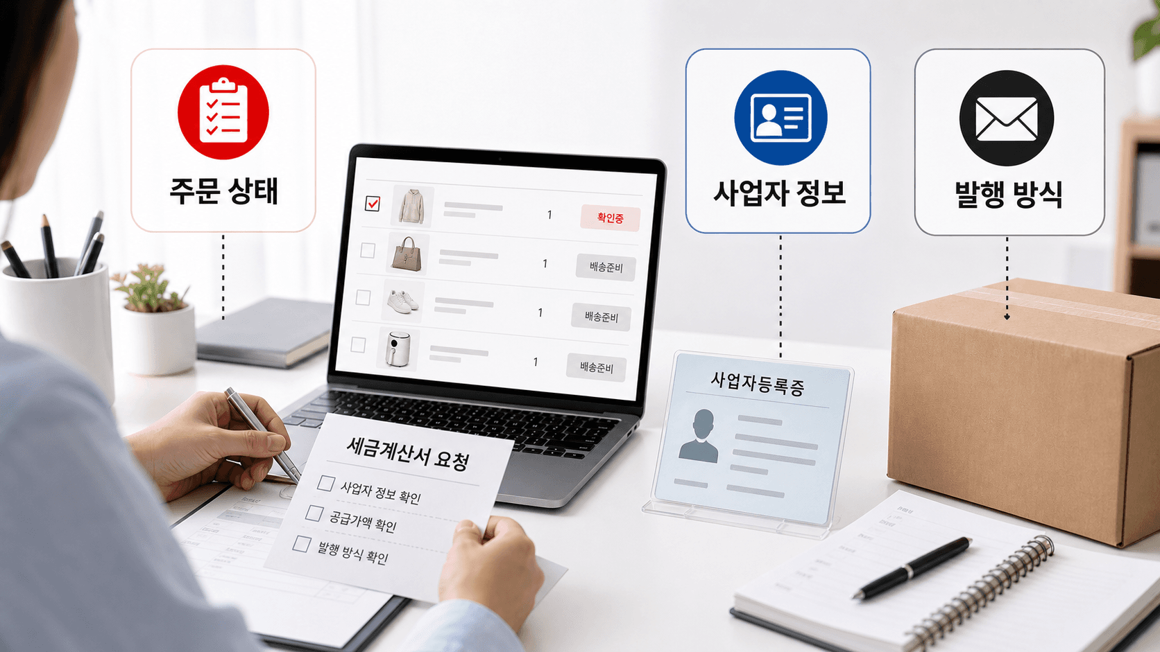 세금계산서 요청 주문을 확인하는 판매자 화면