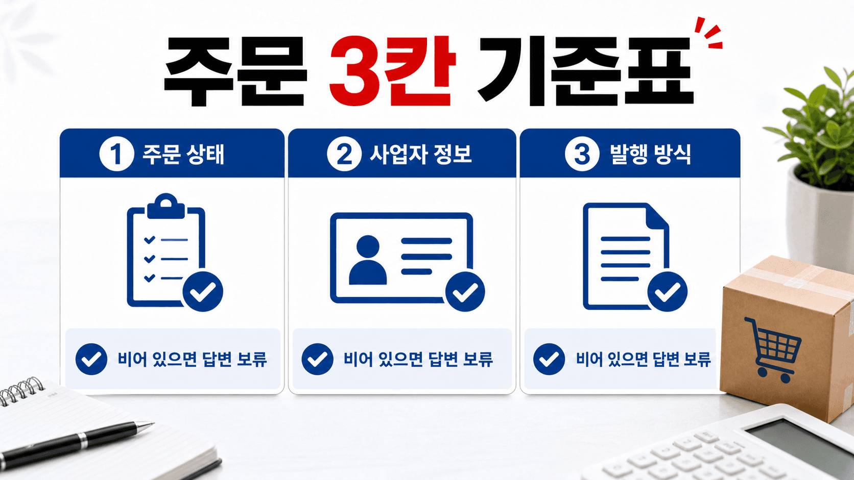 주문 상태와 사업자 정보, 발행 방식을 나누어 보는 기준표