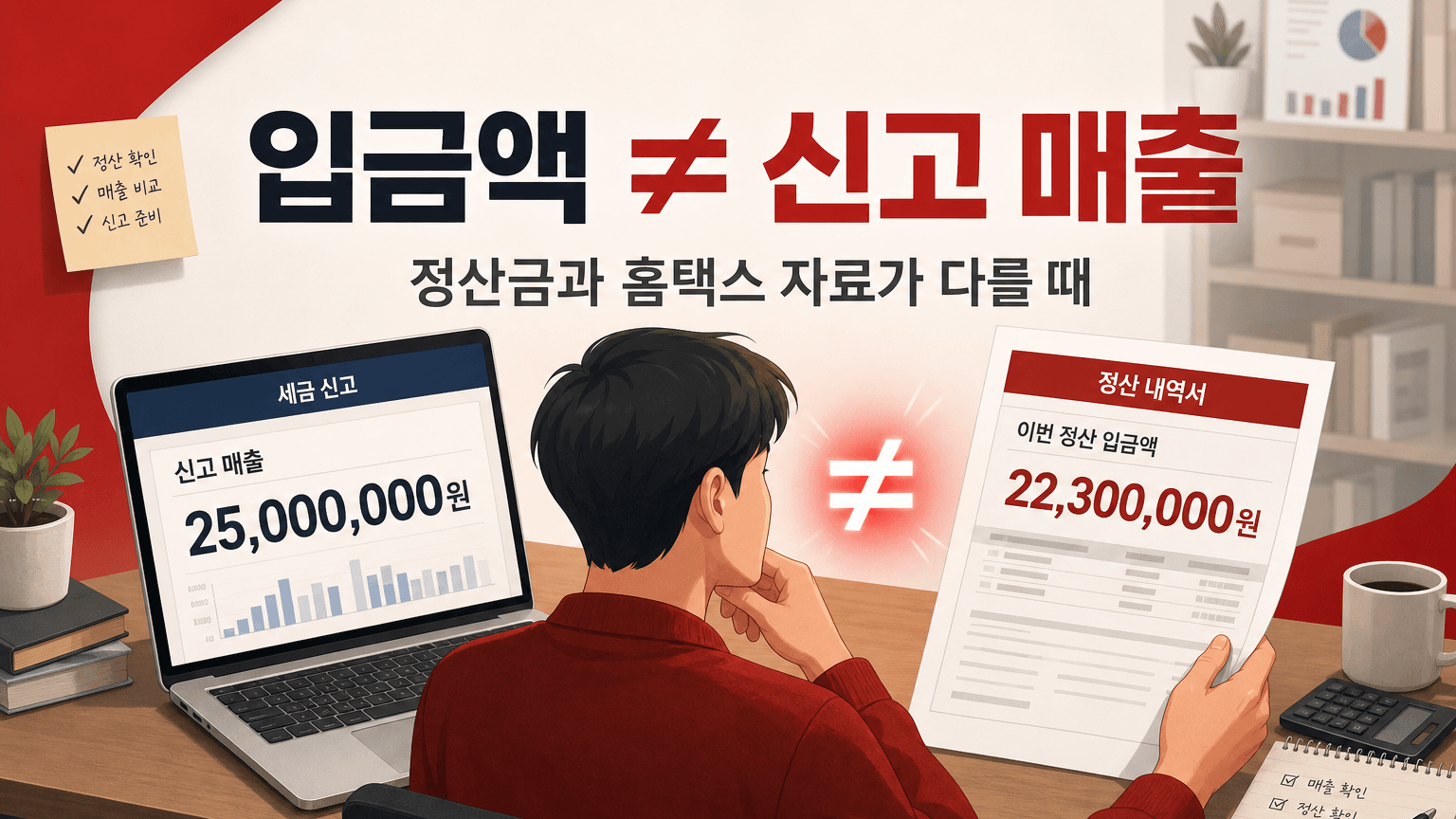 통장에 들어온 정산금과 홈택스 매출자료가 다를 때, 부가세에 적을 금액